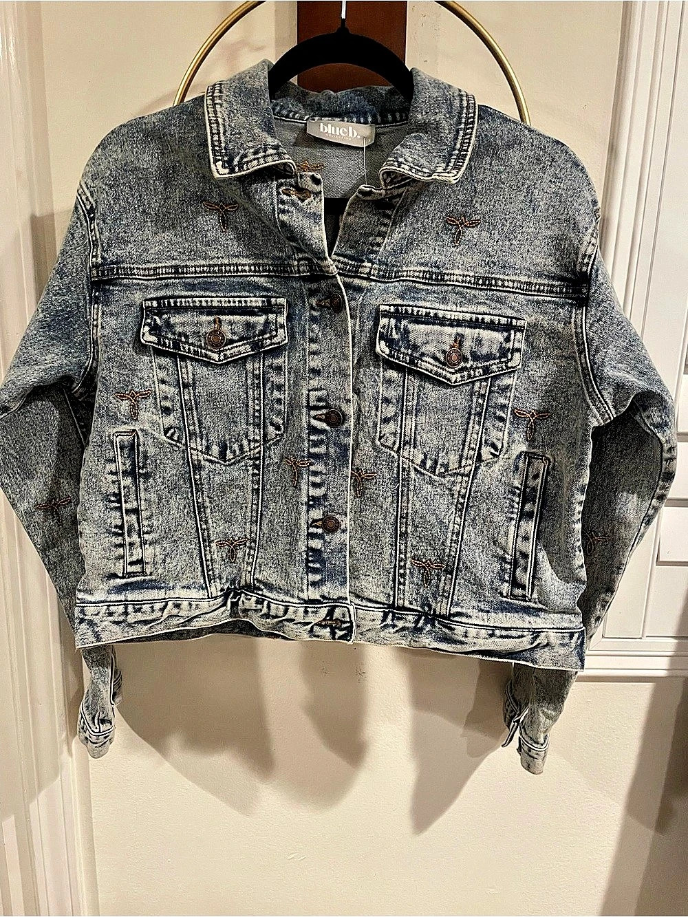 Blue B. Embroidered Denim Jacket in Blue Size Small NWT